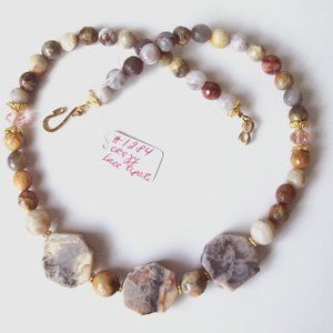 Natural Crazy Lace Agate  17.5" necklace (#1284)